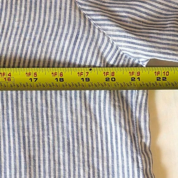 Boho Chic 100% Linen Blue White Striped Button-Back Shirt Top Size Large - Picture 9 of 10